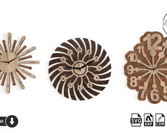 Laser Cut Wanduhr SVG: 3 Designs, Glowforge Datei (Digitaler Download)