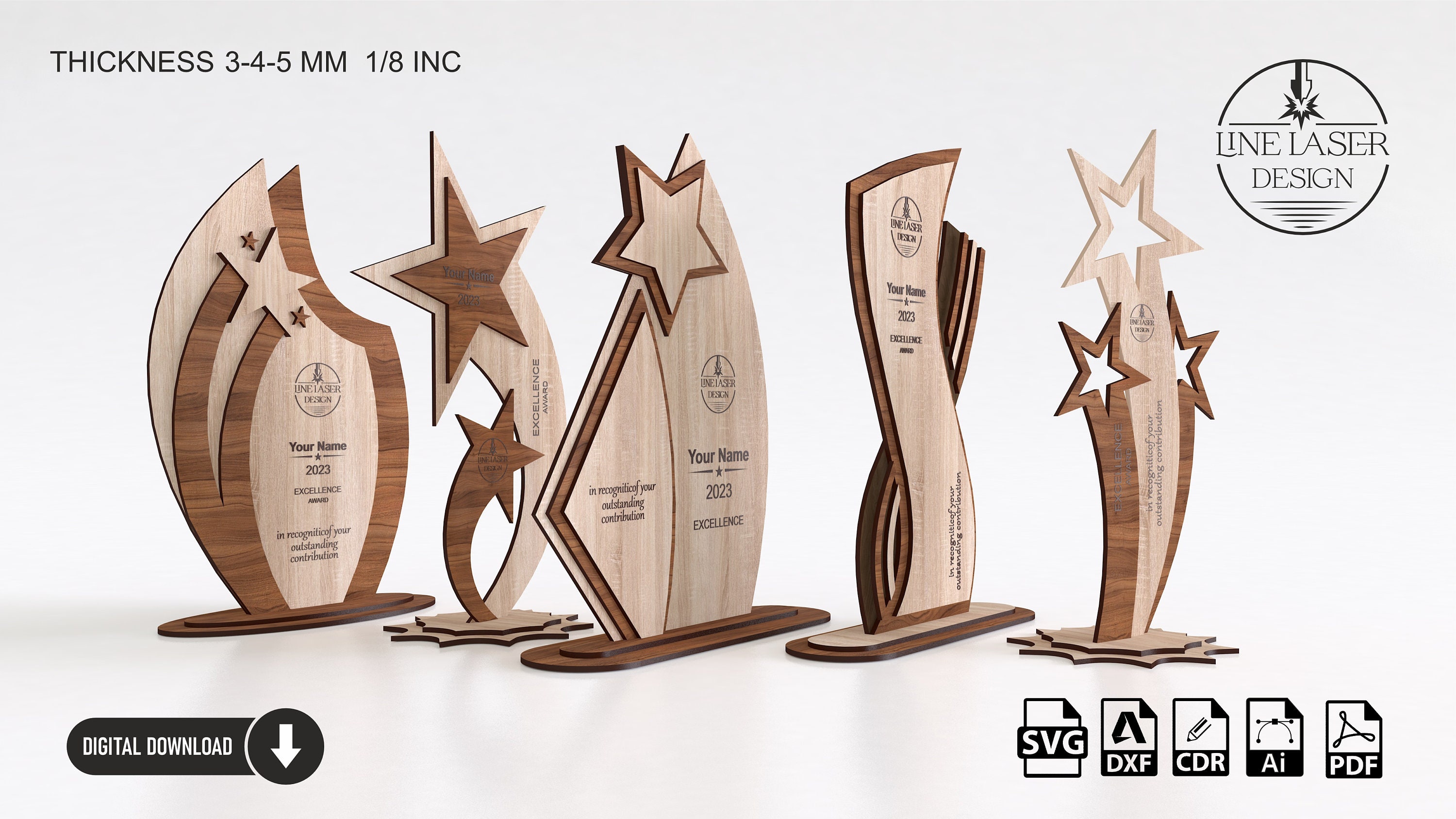 5 Different Designs Award Trophy Laser Cut Pack Award Trophy Etsy