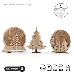 Laser Cut Files Christmas Award Trophy 3 Verschiedene Designs - Weihnachtsornamente SVG - Neujahrsgeschenk