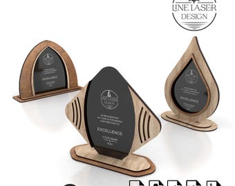 Award Trophy Laser Cut Files 3 Unique Designs Pack | Wood and Acrylic Plaques | Svg-Ai-Dxf-Pdf-Cdr Files