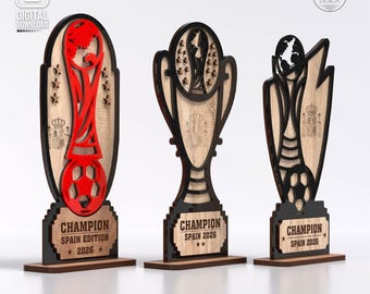 ootball Trophy Laser Cut Files: 3 Soccer Award Designs, Svg Dxf Cdr Ai Pdf Bundle