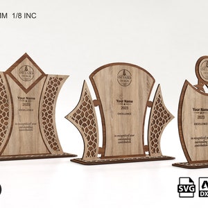 3 verschillende ontwerpen Award Trophy Laser Cut Files Pack | Award trofee SVG-bestanden | Lasergesneden bestanden