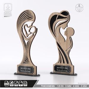 Mother’s Day Award Trophy Laser Cut File | Mother & Child Layered Wood Svg-Dxf-Ai-Pdf-Cdr Template | CNC | Digital Download