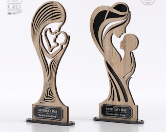 Muttertagspreis Trophäe Laser Cut Datei | Mutter & Kind Schichtholz SVG-Dxf-Ai-Pdf-Cdr Vorlage | CNC | Digitaler Download