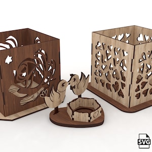 Porta-velas do Dia dos Namorados, arquivo de corte a laser, porta-velas com padrão de coração, pássaros do dia dos namorados, porta-velas com padrão de rosa, arquivo Svg