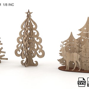 Christmas Tree Laser Cutting File, 3 Different Design Laser Cutting Pack, Standing Pine Trees Svg File, Christmas Tree Decoration