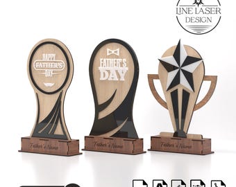 3 verschiedene Designs Award Trophy Laser Cut Files Pack | Vatertag Spezielle Laser geschnitten SVG-Dateien in | Perfekt für Laserschneidmaschinen