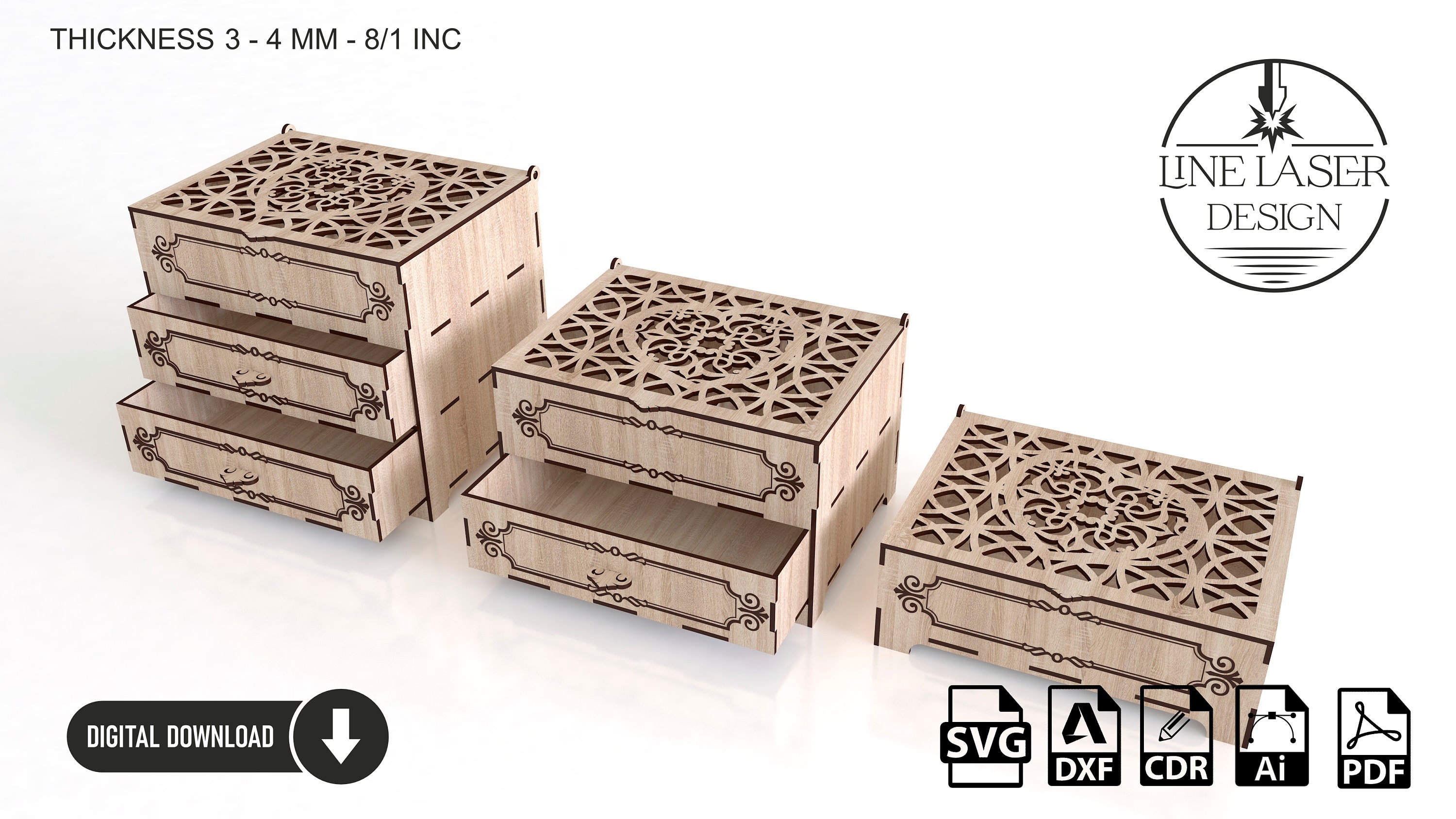 Laser Cut Chest of Drawers Jewelry Box SVG Files (digital Download) - Etsy