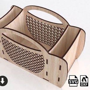 Decoratieve laser gesneden bloemenmand, houten geschenkmand svg-bestand