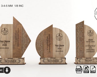 3 Different Designs Award Trophy Laser Cut Files Pack | Award Trophy SVG Files | Laser Cut Files