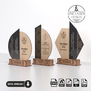 Award Trophy Laser Cut Files 3 Different Designs Pack | Wood and Plexiglass Svg-Dxf-Pdf-Ai-Cdr Files