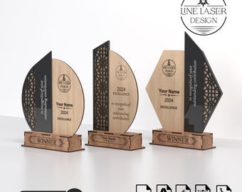Award Trophäe Laser Cut Files 3 verschiedene Designs Pack | Holz und Plexiglas-Svg-Dxf-Pdf-Ai-Cdr-Dateien