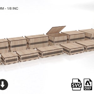 16 verschillende maten scharnierdeksel doos laser gesneden bestanden - patroon opbergdoos - 4 verschillende materiaaldikte SVG-bestanden