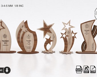 Award Trophäe Laser Cut Dateien | 5 Einzigartige Designs (svg, dxf, pdf, ai, cdr)