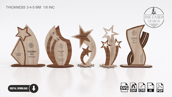 Buy 5 Different Designs Award Trophy Laser Cut Pack | Award Trophy SVG  Files | Laser Cut Files Online in India - Etsy