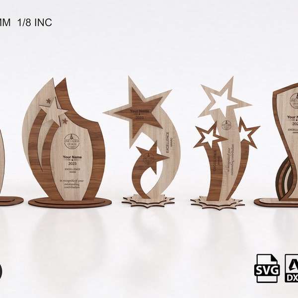 5 Different Designs Award Trophy Laser Cut Pack | Award Trophy SVG Files | Laser Cut Files