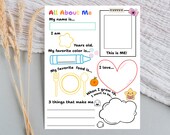 All About Me Worksheet, Back to School Classroom Activity, Get to Know Me Coloring Page for Preschool, Kindergarten, Printable PDF Sheet
