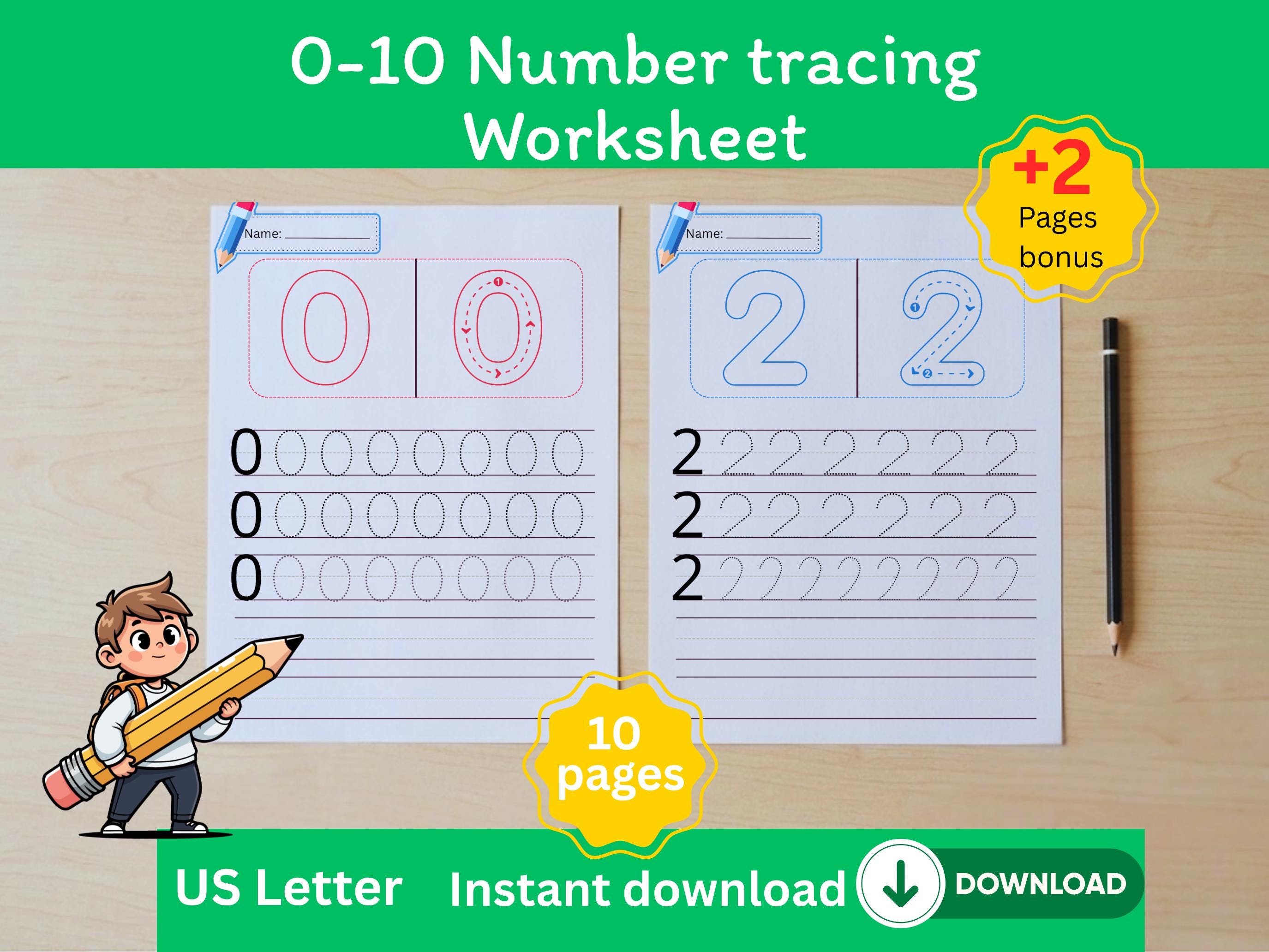 Number Tracing Worksheets 0-10, Preschool Math Practice, Handwriting ...
