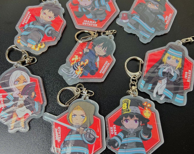 Anime Acrylic Keychains, popular anime acrylic Keychains, firefighter Anime Keychains, cute anime Keychains and key charm