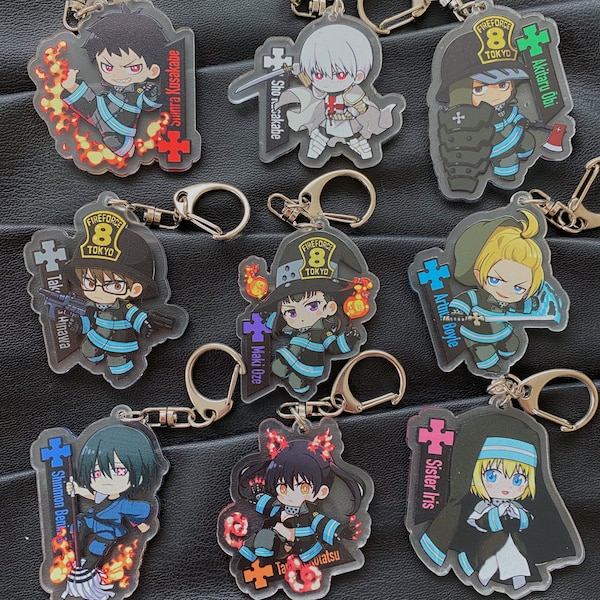 Anime Acrylic Keychains, popular anime acrylic Keychains, firefighter Anime Keychains, cute anime Keychains and key charm