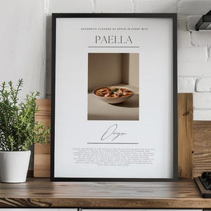 Paella, Digital Print, Minimalist Spanish Food Wall Art, Aesthetic Kitchen Decor, Printable Dining Room Art, Modern Culinary Poster, Foodies