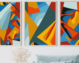 Abstract Colorful Printable Wall Art - Warm Theme Geometric Forms Wallart