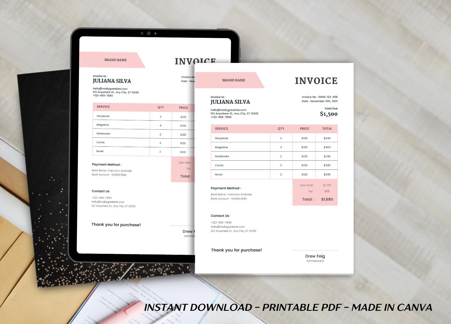 Pink and White Minimalist Book Store Business Invoice.pdf for Business ...