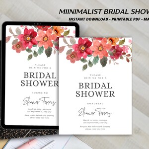 Invitation de douche nuptiale florale rouge.pdf modifiable sur canva pour l'invitation de douche nuptiale.