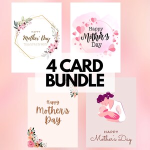 Digital Mother&#39;s Day Card | Print at Home | Digital Download | Printable Card | Printable Greeting Card | 4 Card Bundle