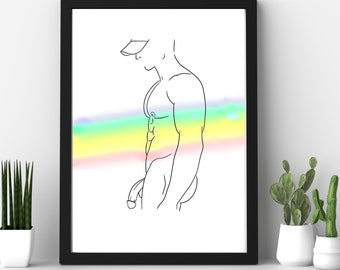 Abstract Male Body Art, muscular body art, male body line art, LGBT digital Art, Man body poster, naked male art, man figure wall art,