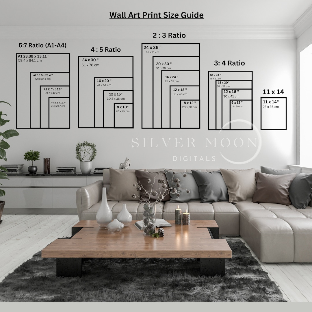 Wall Art Print Size Guide for Living Room, Picture Frame Size Reference ...
