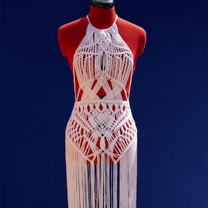 Sexy White Dress, Exclusive Macrame Beach Wear, Non-iron Summer Vacation Dress, Handmade Knitted Revealing Cut Out Beach Wedding Dress