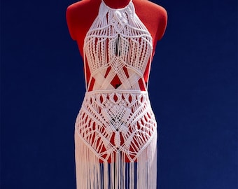 Handmade Macrame Fringe Dress, Revealing Cut Out Beach Cover Up