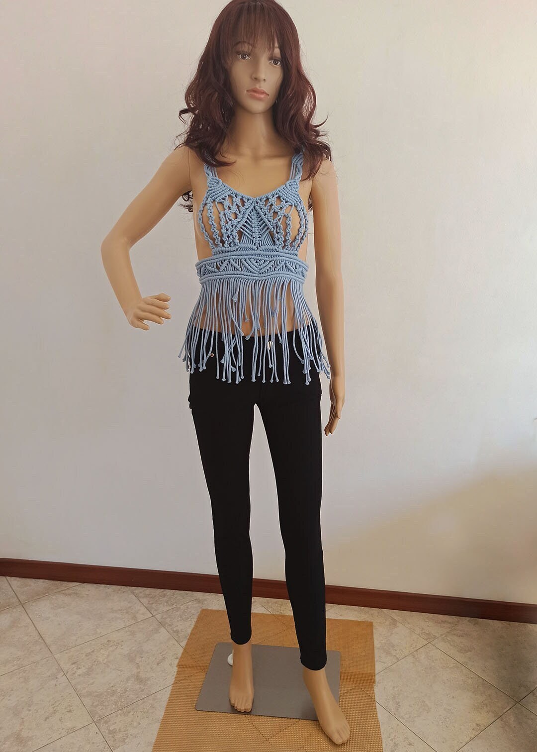 Handmade See Thru Blouse in Macrame, Knitted Vacation Partywear in Boho ...