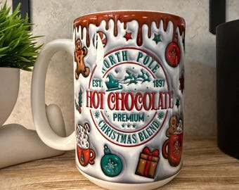 North Pole Hot Chocolate Mug 15oz – Christmas Mug, Holiday Coffee Cup, Gingerbread Cocoa Cup, Christmas Gift for Hot Cocoa Lovers