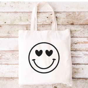 Herz Smiley Einkaufstasche, Herz Sommer Tragetasche, trendige Leinentasche, Canvas Tasche, Aesthetic Smile Tragetasche, Geschenke, wiederverwendbare Tragetasche, Polyester