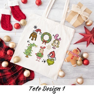 Sac fourre-tout Grinch, sac fourre-tout de Noël, sac en toile, fourre-tout whoville, cadeaux, sac fourre-tout réutilisable, sac d&#39;épicerie