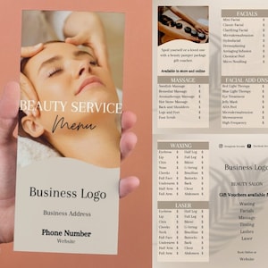 Beauty Salon Price List Brochure Template, Esthetician Brochure, Printable Spa Treatment Pamphlet  | Beige 01