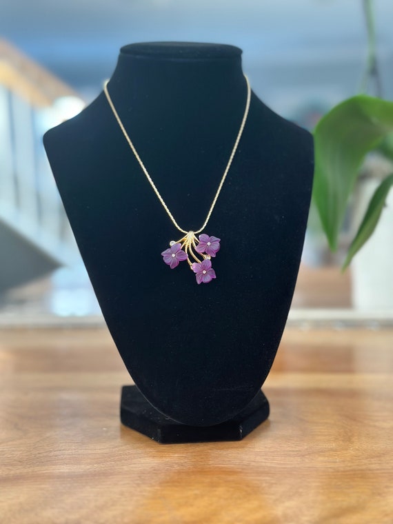 Dior Vintage Purple Frosted Glass Flower Necklace - image 1