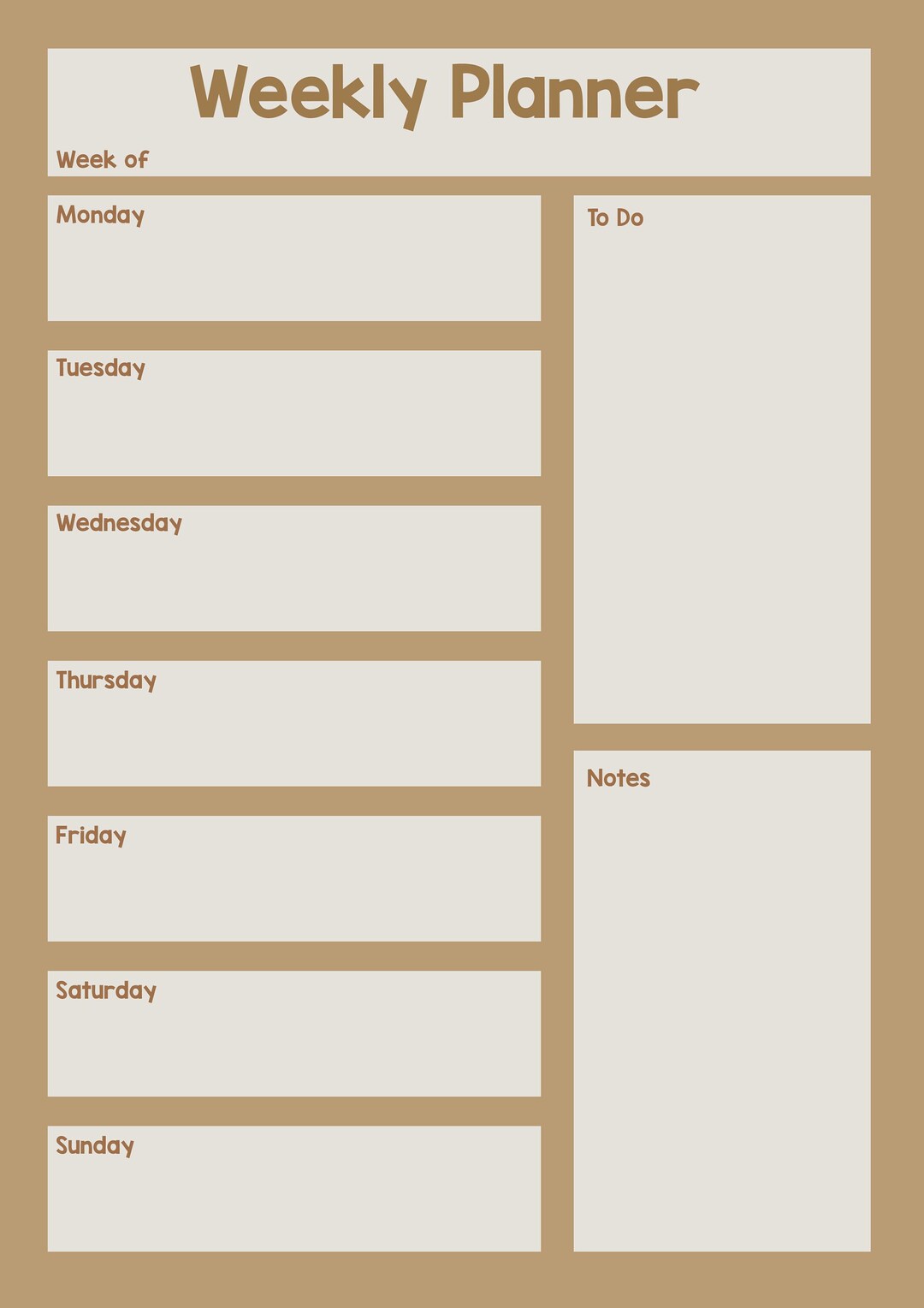 Printable or Digital Simple Weekly Planner - Etsy