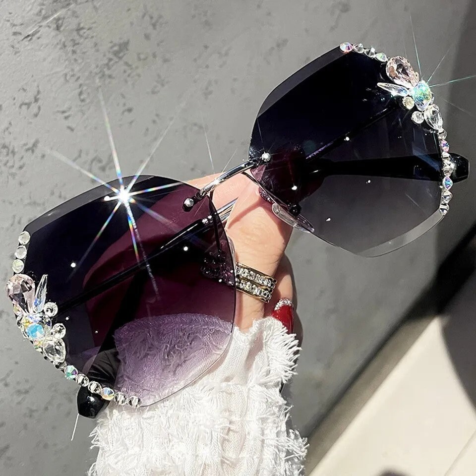Women's Vintage Rimless Rhinestone Sunglasses