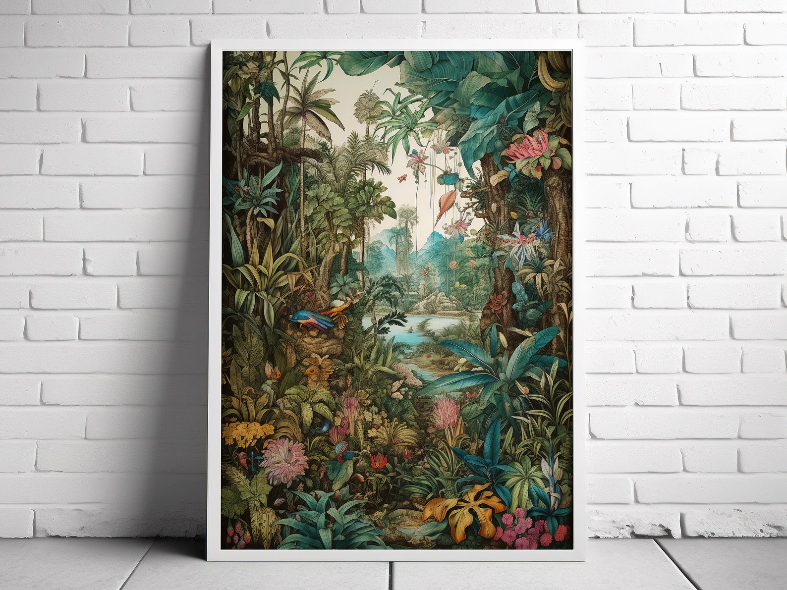 Vintage Botanical Victorian Jungle Wall Art, Maximalist Style Oil
