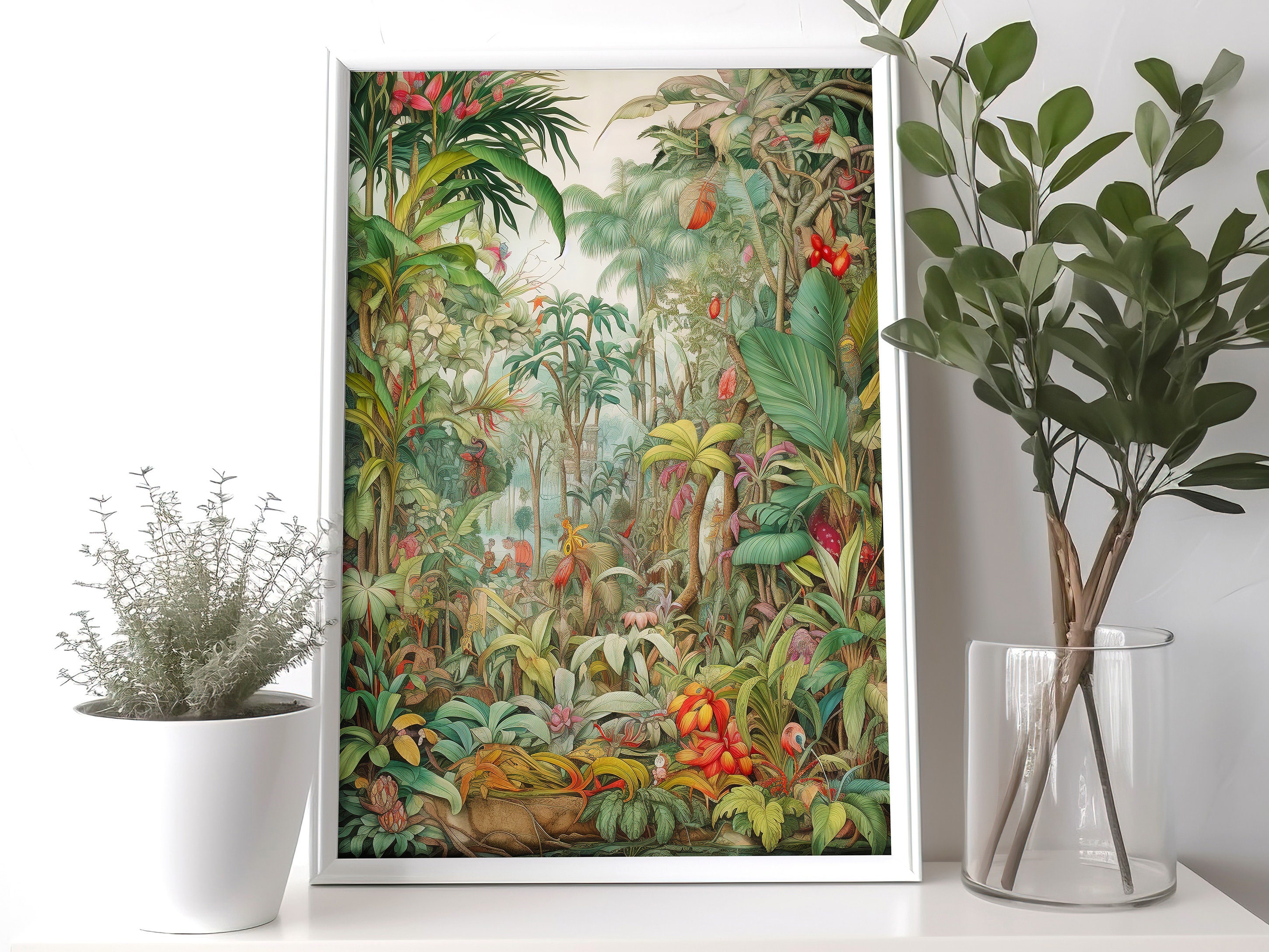 Vintage Botanical Victorian Jungle Wall Art, Maximalist Style Oil