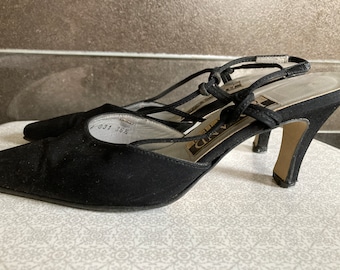 Vintage Evening Shoes c 1960 Black Satin Strappy Design by Roland Cartier c 1960 EU36.5 UK 3.5 US 5.5