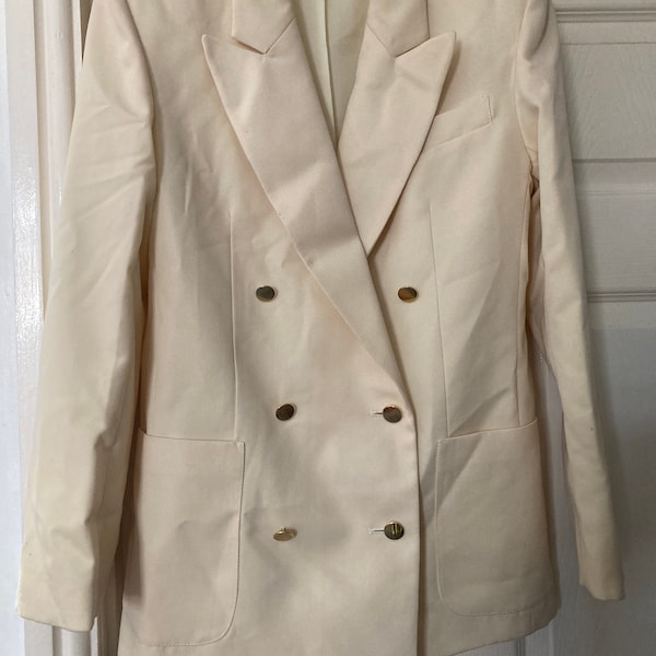 Vintage Wool Jacket Ladies Next Cream Blazer  Double breasted with metal buttons  Pure new wool  size 10 c 1970