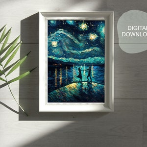 People Dancing Vincent Van Gogh Style, Starry Night, Printable Wall Art, Digital Print, Digital Download, Abstract Wall Art