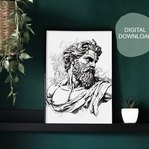 Zeus God | Printable Wall Art Black And White | Ancient Greek Mythology | Digital Download