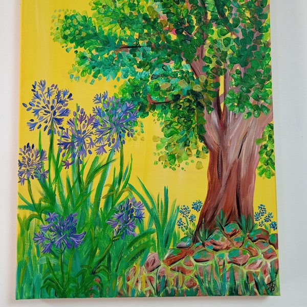 Peinture fleurs violettes agapanthes