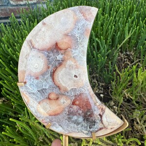 Pink Amethyst Moon With Flower / Pink Amethyst Moon / Large Pink Amethyst Moon On Stand
