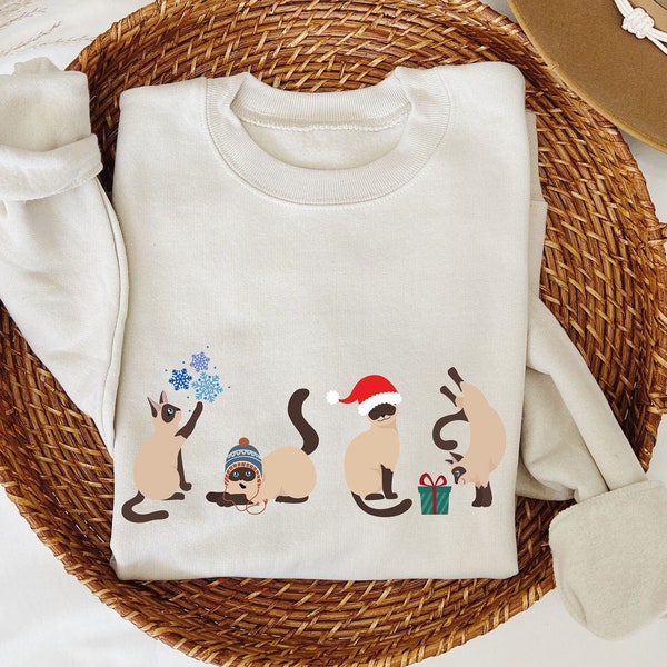 Christmas Siamese Cat Sweatshirt | Winter Holidays Siamese Cats Shirt, Siamese Cat Gift, Siamese Cats Crewneck, Siamese Cat Lover Gift